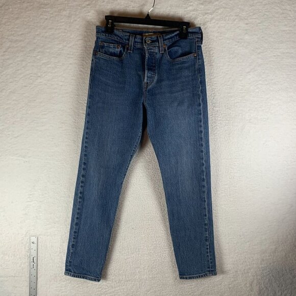 Levi's Wedgie Jeans Womens 28 Blue Denim Stretch Mid-Rise Skinny Button Fly 9698 - Picture 1 of 13